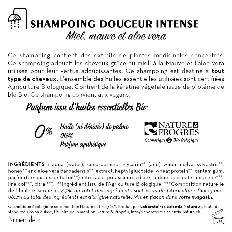 Contre étiquette - Shampoing Douceur Intense - Miel, mauve &amp; aloe vera