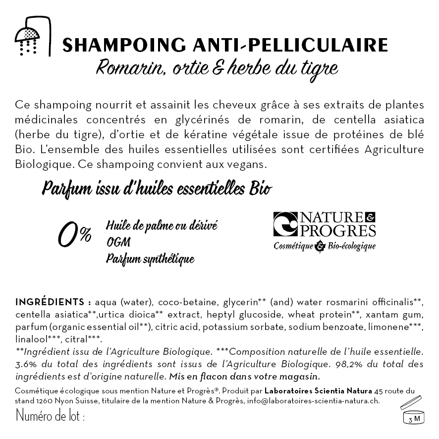 Contre étiquette - Shampoing Anti-pelliculaire - Romarin, ortie &amp; herbe du tigre