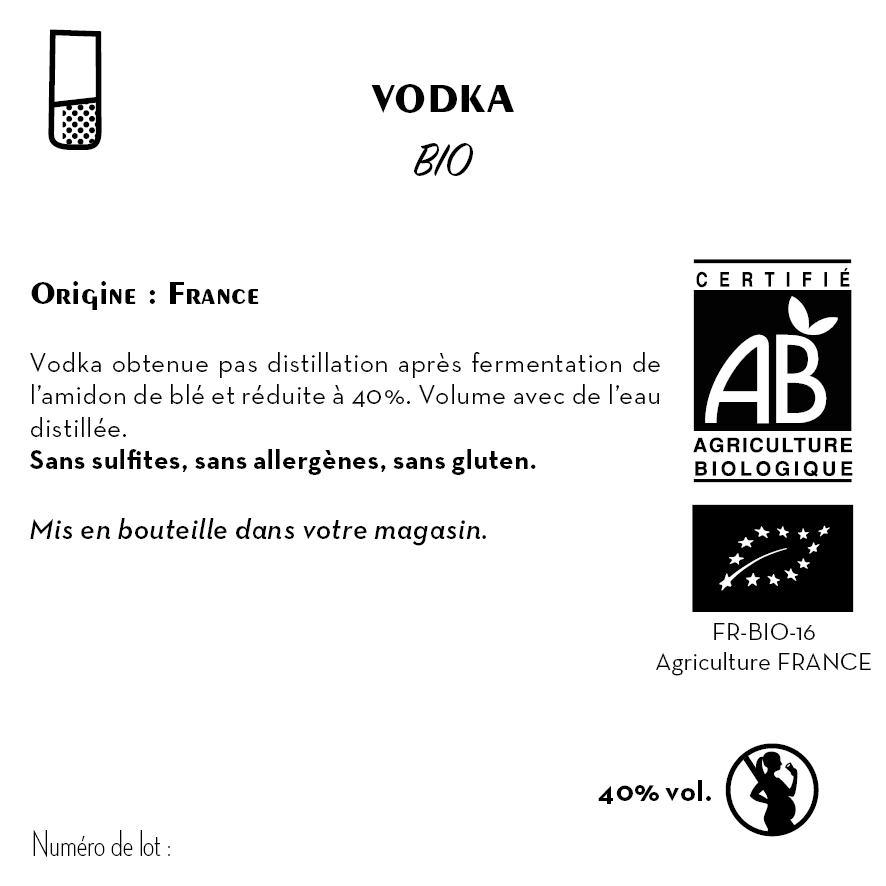Contre étiquette - Vodka Biologique 40% - Bio