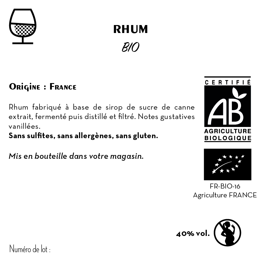 Contre étiquette - Rhum Blanc biologique 40% - Bio