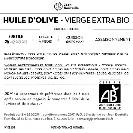 Contre étiquette - Huile d'Olive Vierge Extra - Subtile - Bio