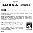 [CE0069] Contre étiquette - Huile de Colza Vierge FR - Bio - BIB 10L