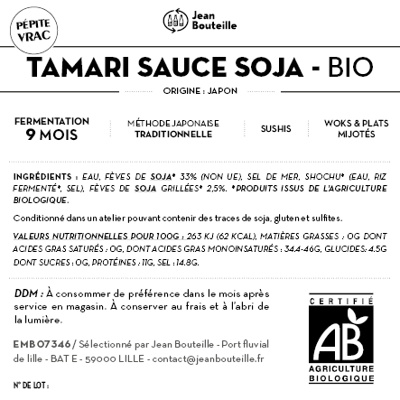 Contre étiquette - Sauce Tamari - Origine Japon - Bio