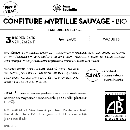 Contre étiquette - Confiture Myrtille Sauvage Bio