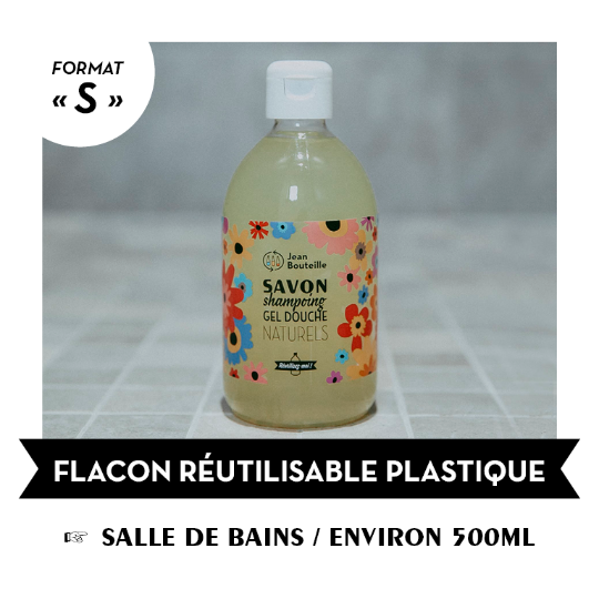 Carton de 50 bouteilles réutilisables plastique - Salle de bains format S contenance env. 500ml