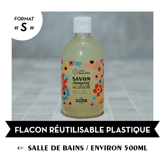 Carton de 40 bouteilles réutilisables plastique - Salle de bains format S contenance env. 500ml