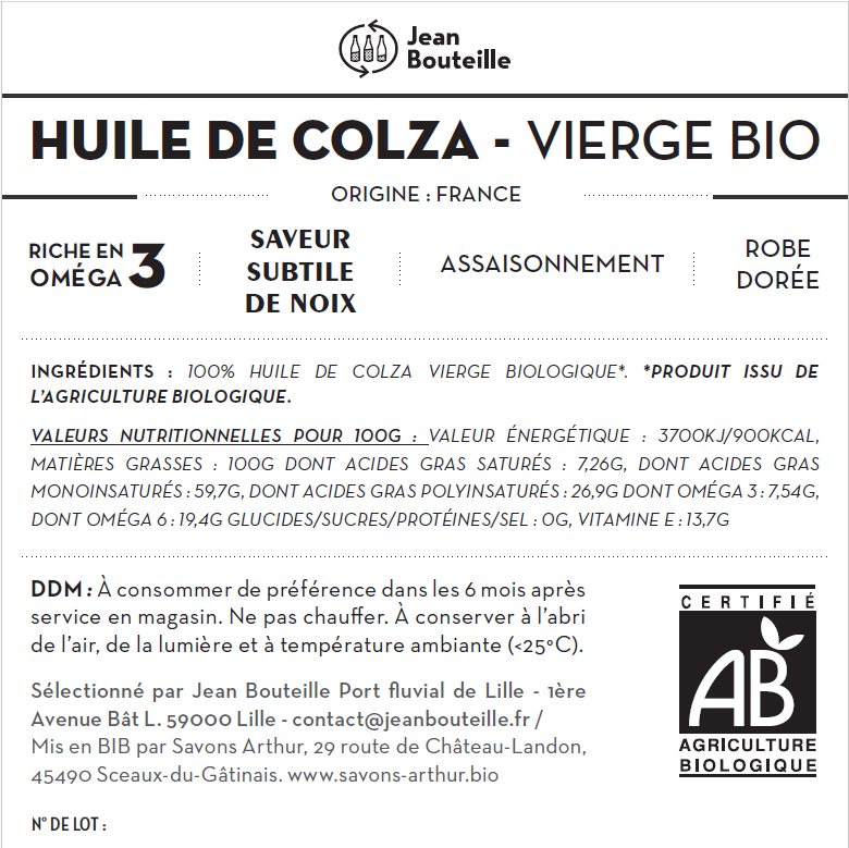 Contre étiquette - Huile de Colza Vierge Bio