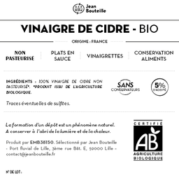 Jean Bouteille -- Contre étiquette vinaigre de vin rouge 6% bio - lot de 50
