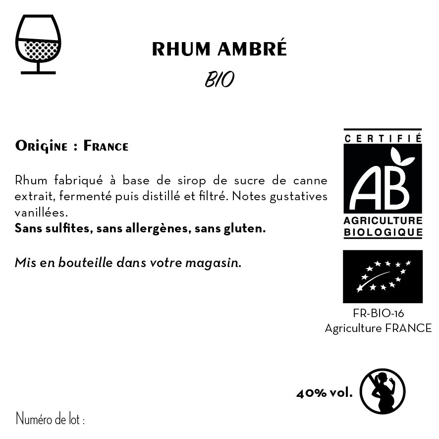 [CE0025] Contre étiquette - Rhum Ambrée Biologique 40% - Bio