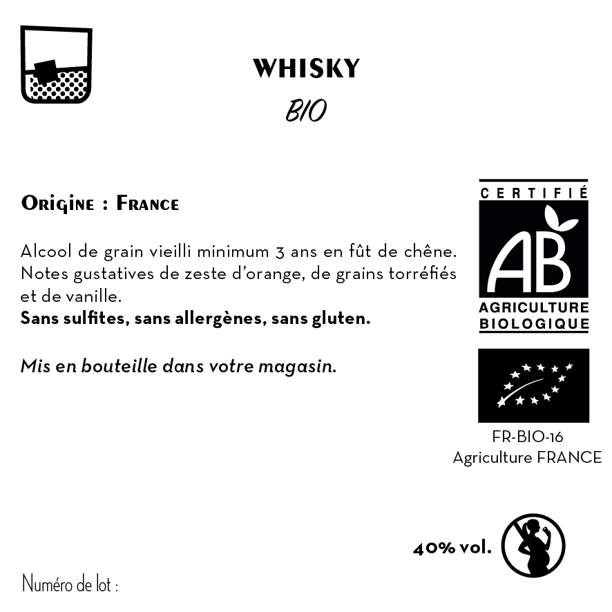 [CE0027] Contre étiquette - Whisky Biologique 40% - Bio