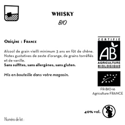 [CE0027] Contre étiquette - Whisky Biologique 40% - Bio