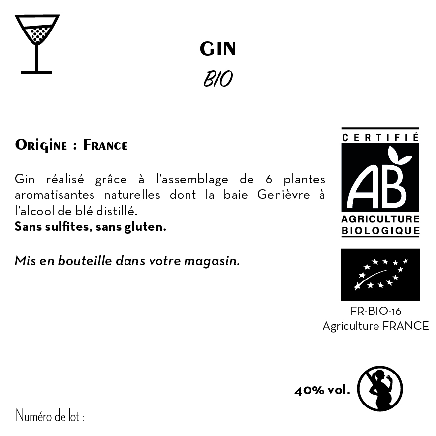 [CE0028] Contre étiquette - Gin Biologique 40% - Bio