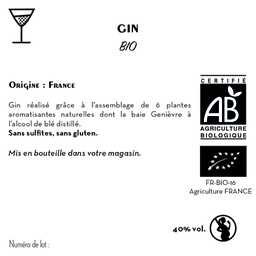 [CE0028] Contre étiquette - Gin Biologique 40% - Bio