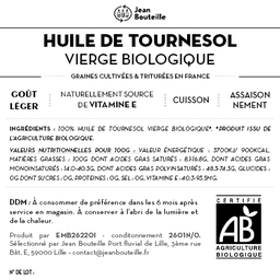 [CE0059] Contre étiquette - Huile de Tournesol Vierge - Bio