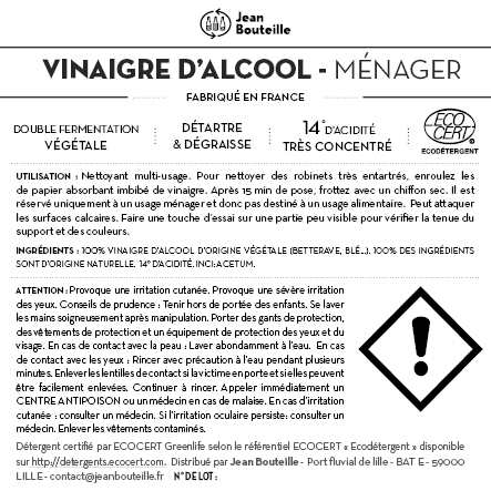 [CE0539] Contre étiquette - Vinaigre d'Alcool 14° - Eco Détergent