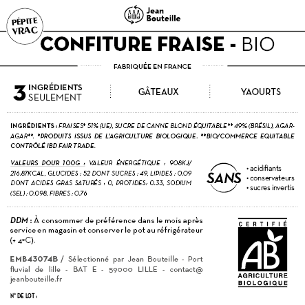 [CE0103] Contre étiquette - Confiture Fraise Bio
