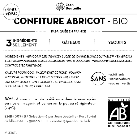 [CE0104] Contre étiquette - Confiture Abricot Bio