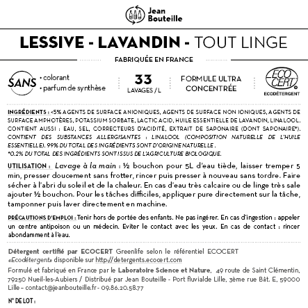 [CE0551] Contre étiquette - Lessive Liquide Tout Linge Lavande - BIB 10L - Eco Détergent