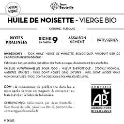 [CE0078] Contre étiquette - Huile de Noisette Vierge - Bio - BIB3L