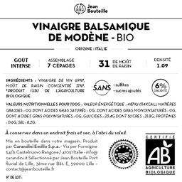 [CE0008] Contre étiquette -  Vinaigre Balsamique - ACETO BALSAMICO DI MODENA IGP 1.09 - Bio