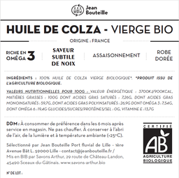 [CE0089] Contre étiquette - Huile de Colza Vierge Bio